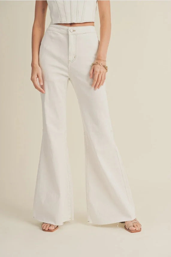 STRETCHED COTTON DENIM LOOK PANTS
