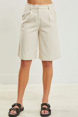 PLEATED WIDE LEG HALF PANTS