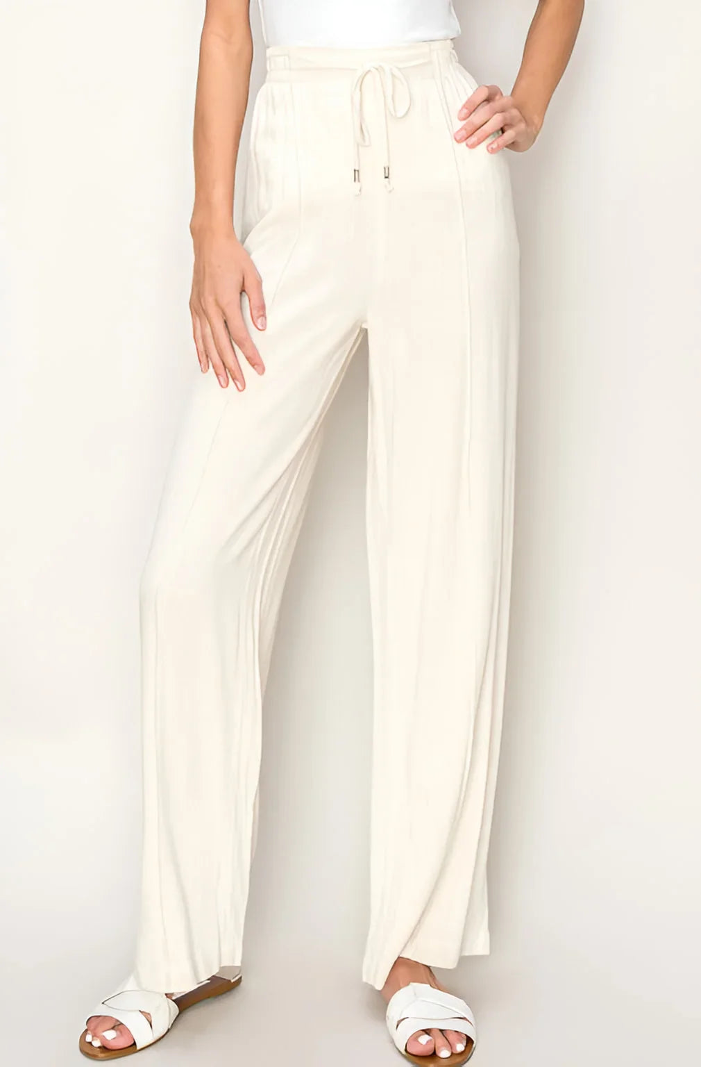WOVEN TEXTURED WIDE LEG PANTS
