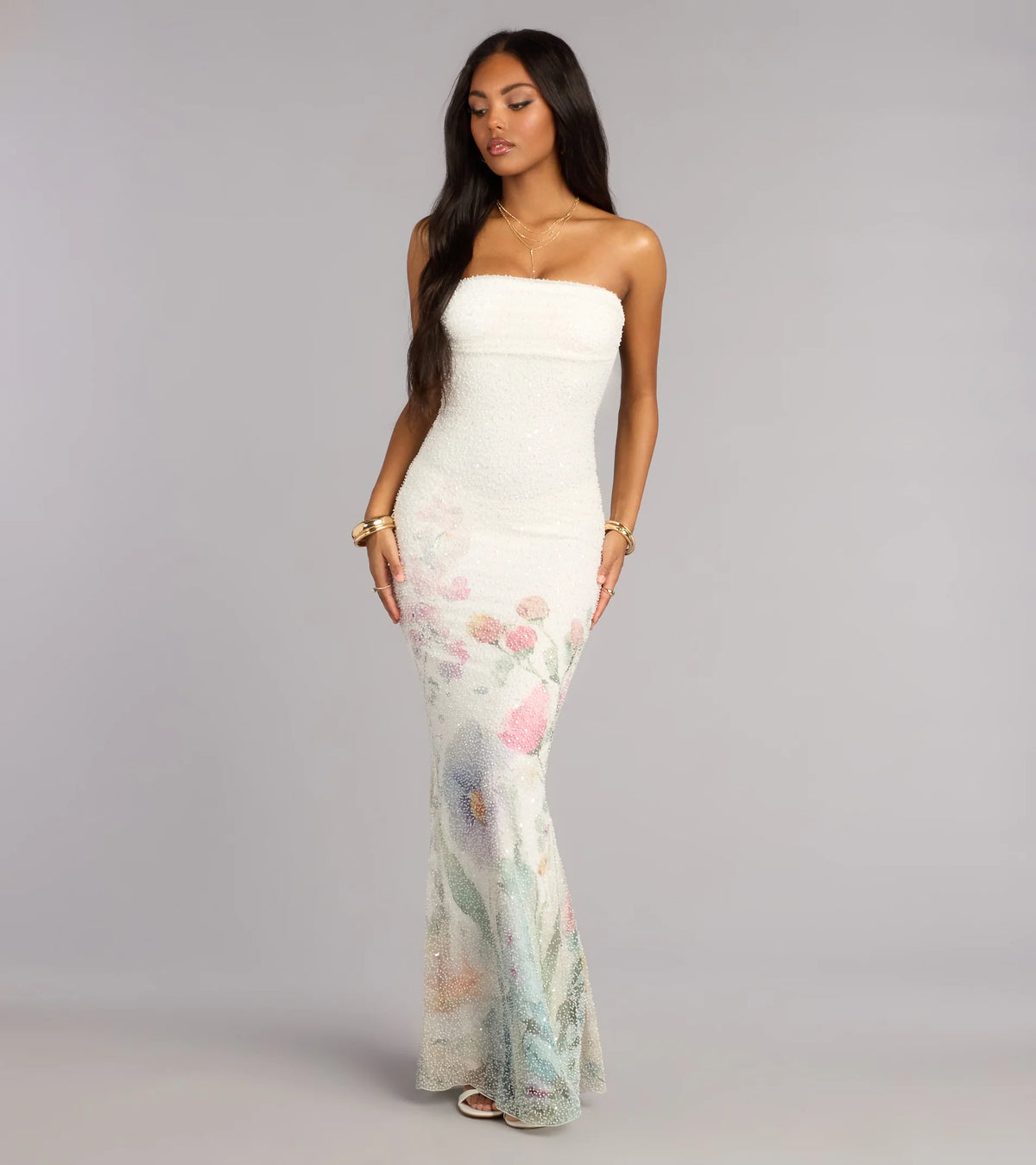 Jenna Floral Bead Mermaid Formal Dress
